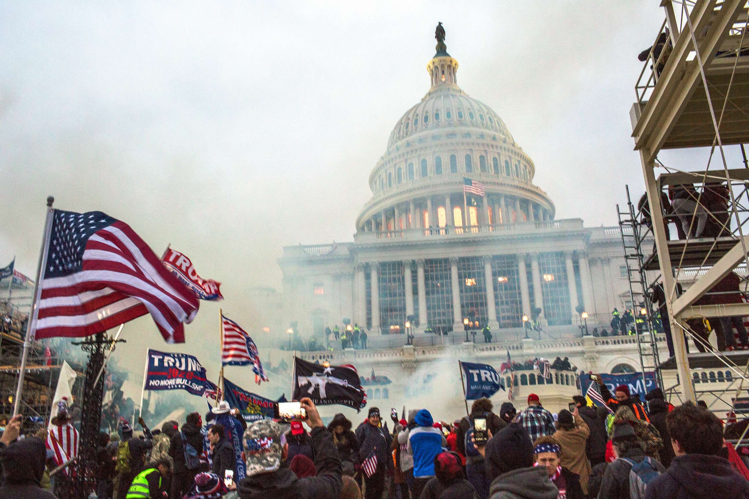 PHOTO: Security forces respond with tear gas after President Donald Trump's supporters breached the U.S. Capitol security, in Washington, Jan. 6, 2021.