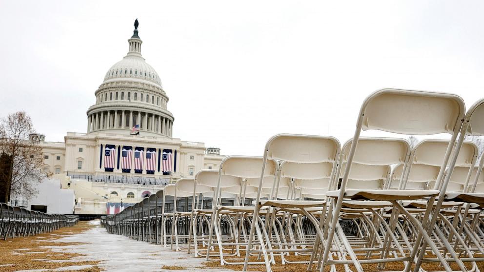 PHOTO: The east front U.S. Capitol outdoor inauguration setup is shown on Jan. 18, 2025, in Washington, D.C.