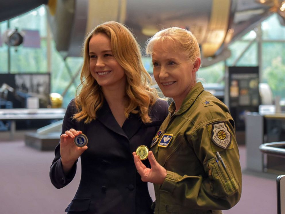 PHOTO: Actress Brie Larson poses for a photo with Brig. Gen. Jeannie Leavitt at the National Air and Space Museum, Smithsonian Institution in Washington, Sept. 18, 2018.