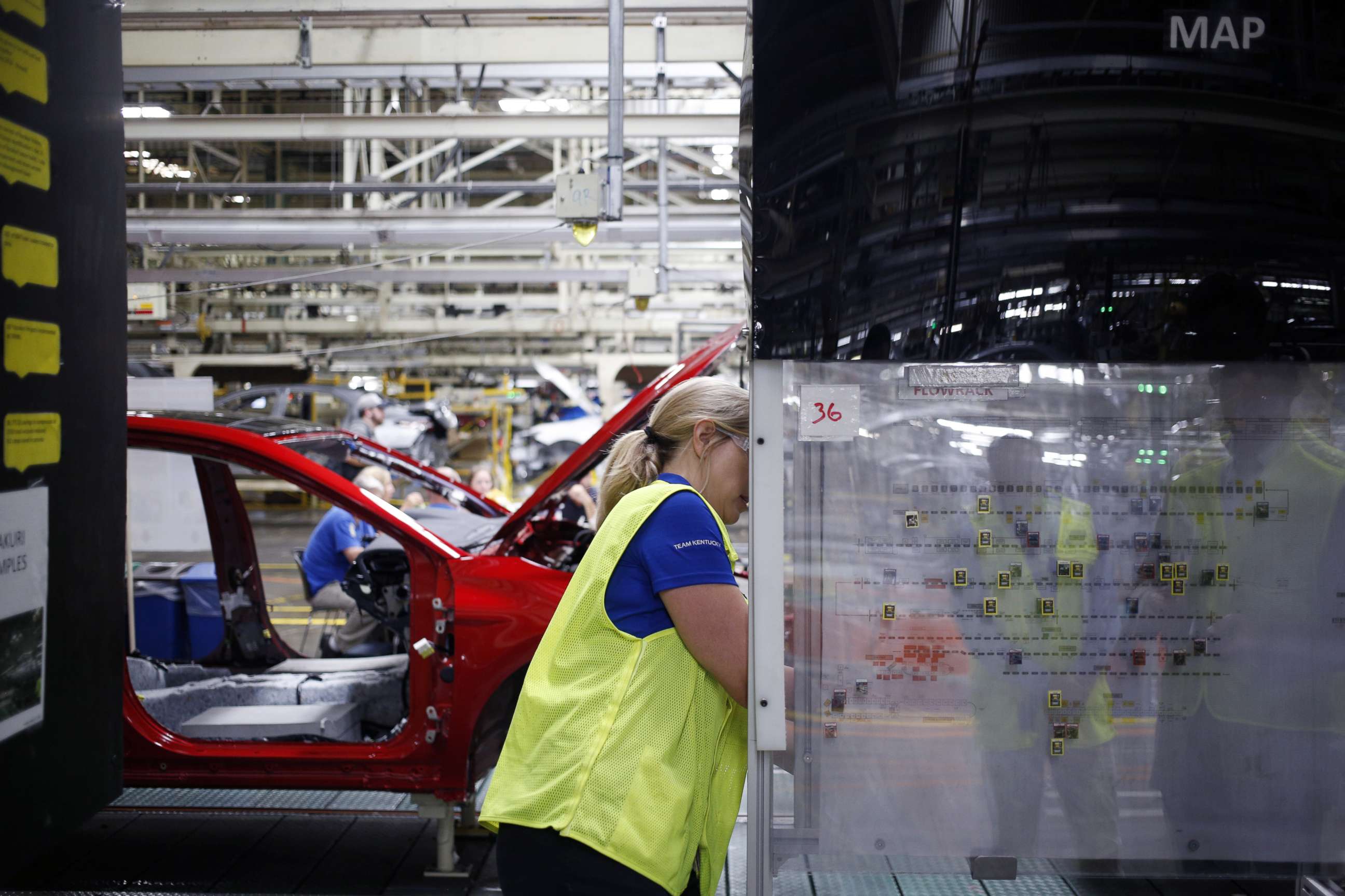 PHOTO: A worker views a document at the Toyota Motor Corp. manufacturing plant in Georgetown, Ky., Aug. 29, 2019.