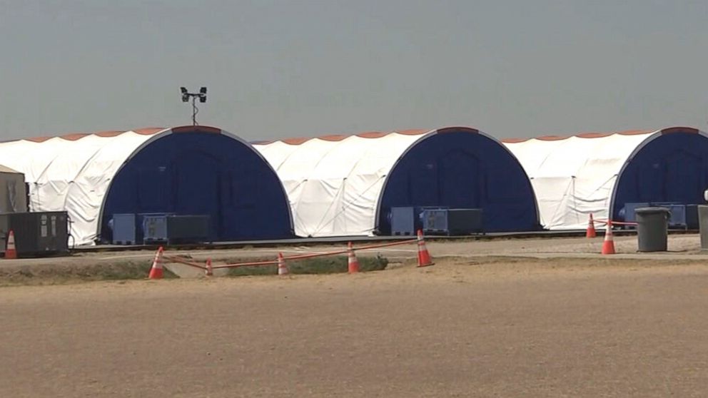 PHOTO: White house officials tour a border facility in Carrizo Springs, Texas, March 24, 2021. 