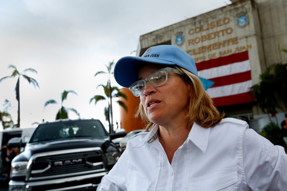 PHOTO: San Juan mayor Carmen Yulin Cruz talks to the media in San Juan, Puerto Rico, Oct. 2, 2017.