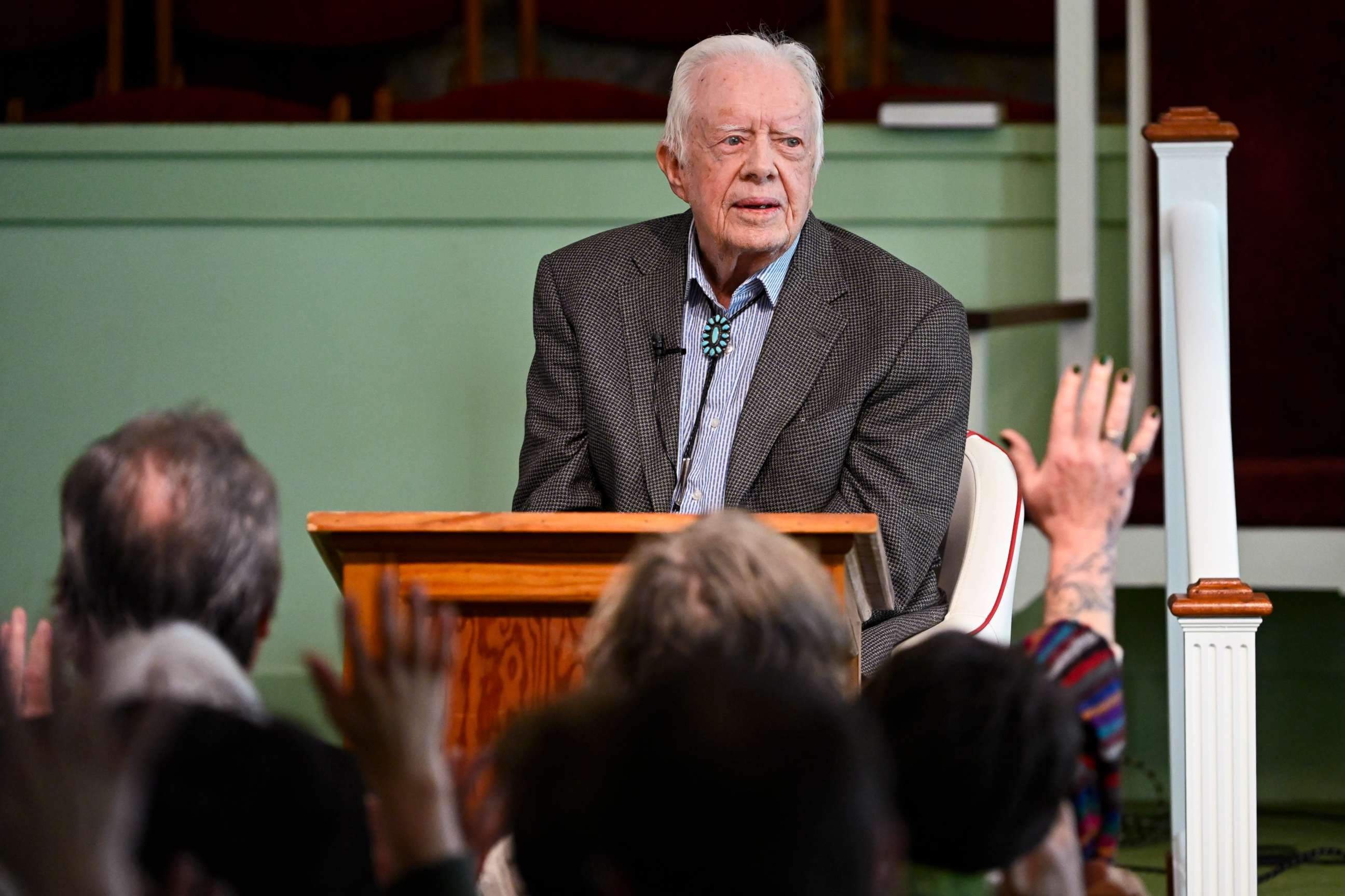 PHOTO: Former U.S. President Jimmy Carter teaches Sunday school at Maranatha Baptist Church, Sunday, Nov. 3, 2019, in Plains, Ga.