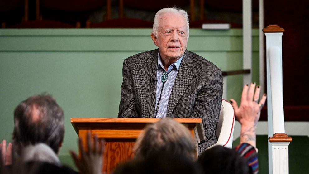 PHOTO: Former U.S. President Jimmy Carter teaches Sunday school at Maranatha Baptist Church, Sunday, Nov. 3, 2019, in Plains, Ga.