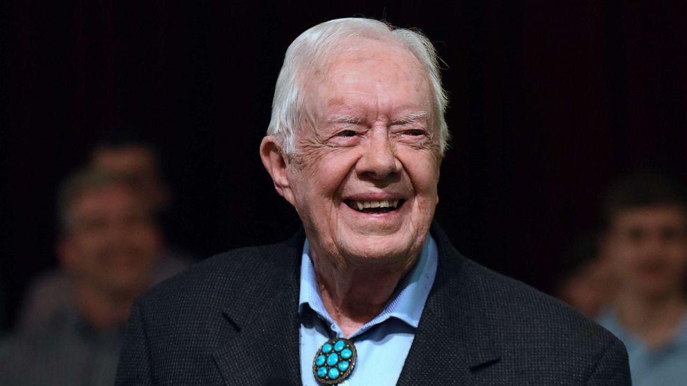 PHOTO: Former President Jimmy Carter speaks to the congregation at Maranatha Baptist Church before teaching Sunday school in his hometown of Plains, Ga., April 28, 2019.