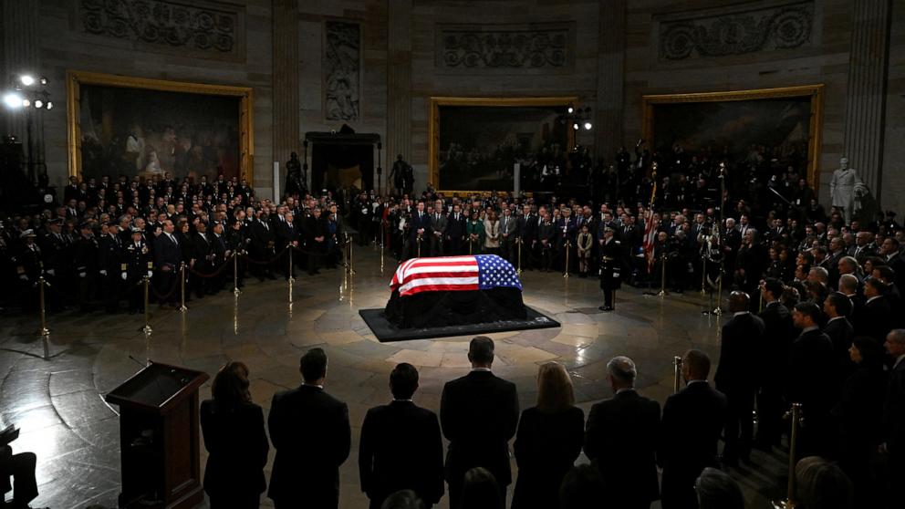 PHOTO: Former President Jimmy Carter lies in state at the US Capitol Rotunda in Washington, DC, January 7, 2025. 
