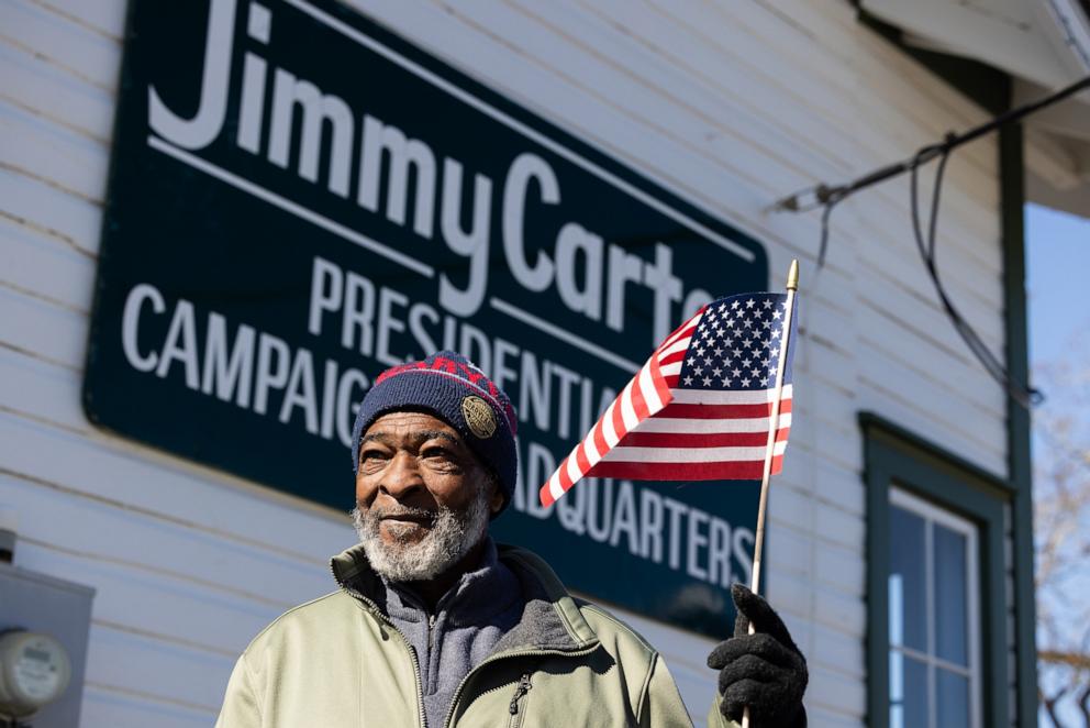 PHOTO: William Charles Bell, 61, stands outside the Plains Depot ahead of the final funeral procession of former President Jimmy Carter, on Jan. 9, 2025, in Plains, Georgia.