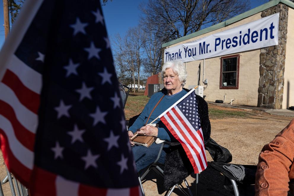 PHOTO: Joy Moore of Sparks, Georgia, waits along the downtown streets in Plains ahead of the final funeral procession of former President Jimmy Carter, on Jan. 9, 2025, in Plains, Georgia. 