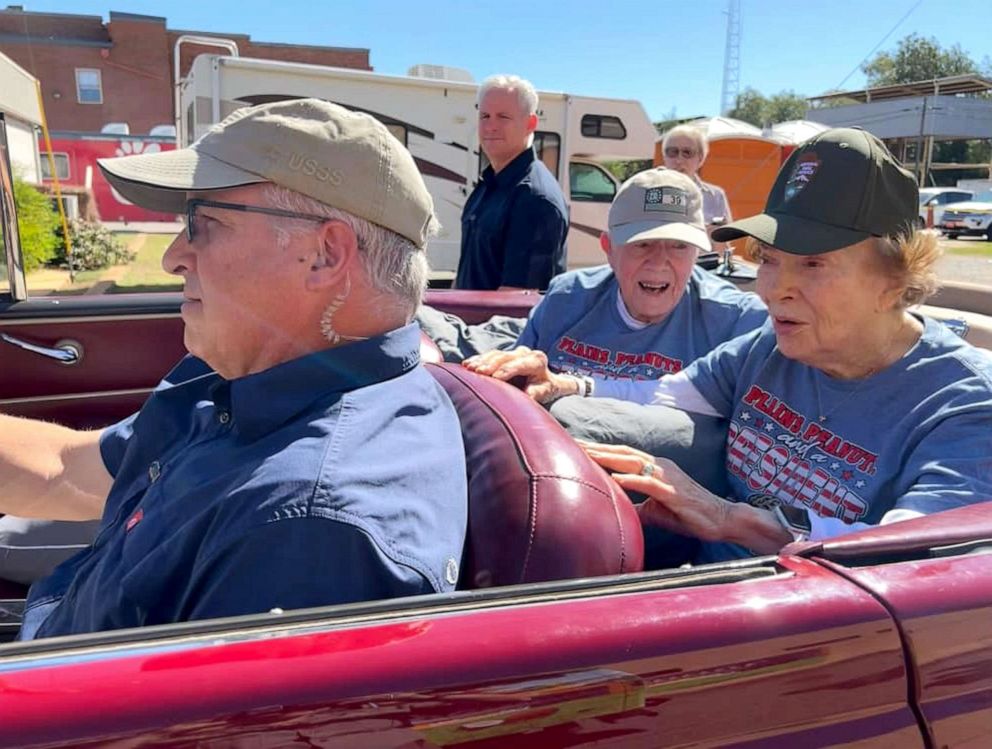 PHOTO: Former President Jimmy Carter and his wife Rosalynn at the 25th annual Peanut Festival parade in Plains, Ga., on Sept. 24, 2022, in a photo shared by The Carter Center.