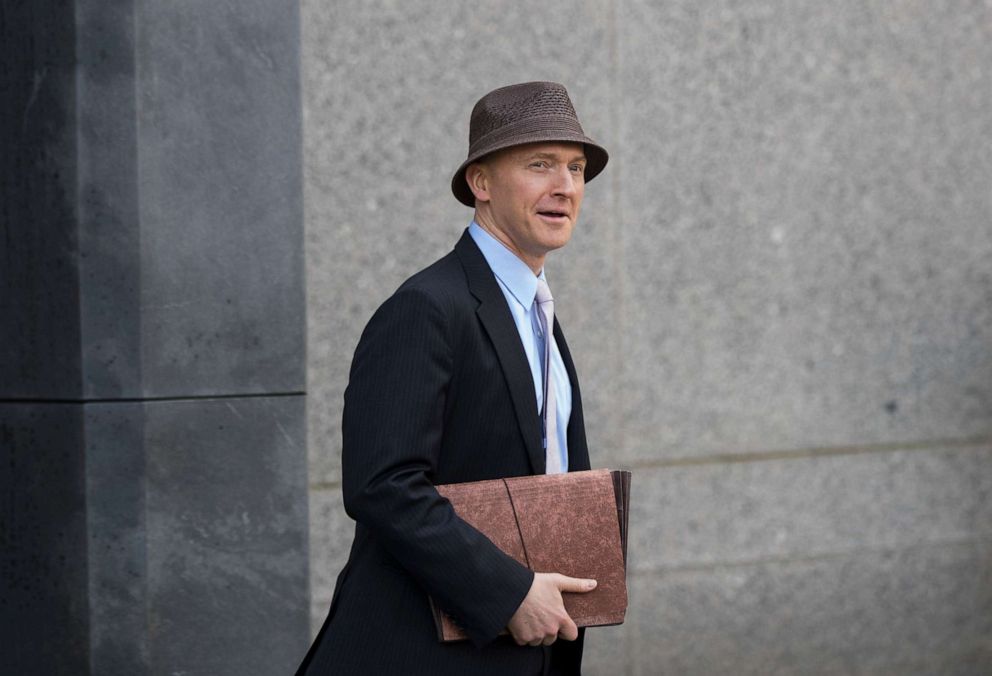 PHOTO: Carter Page arrives at the at the United States District Court Southern District of New York on the same day as a hearing regarding Michael Cohen, longtime personal lawyer and confidante for President Donald Trump, April 16, 2018, in New York.