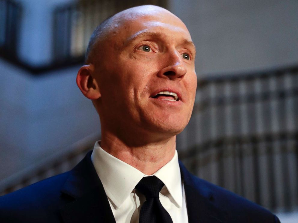 PHOTO: Carter Page, a Donald Trumps 2016 presidential campaign advisor, speaks with reporters on November 2, 2017, in Capitol Hill, Washington. 