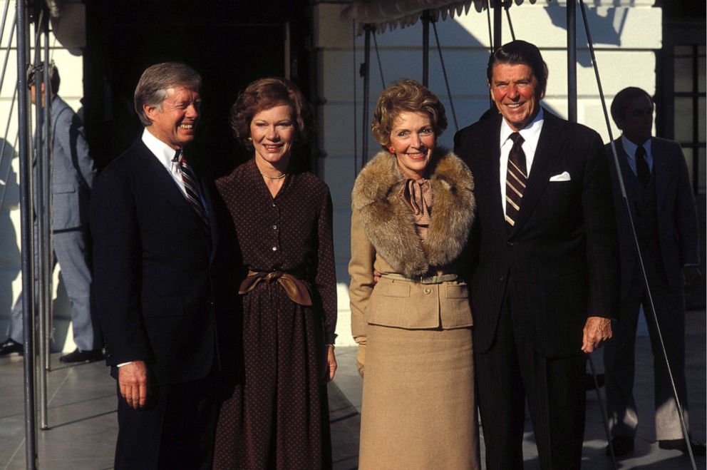 PHOTO: President Jimmy Carter and first lady Rosalyn Carter pose with President-elect Ronald Reagan and his wife Nancy in Washington, on Nov. 20, 1980.