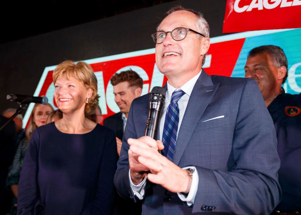 PHOTO: Republican candidate for Georgia Gov. Casey Cagle speaks to his supporters as he enters a runoff with Brian Kemp during an election-night watch party in Gainesville, Ga., May 22, 2018.