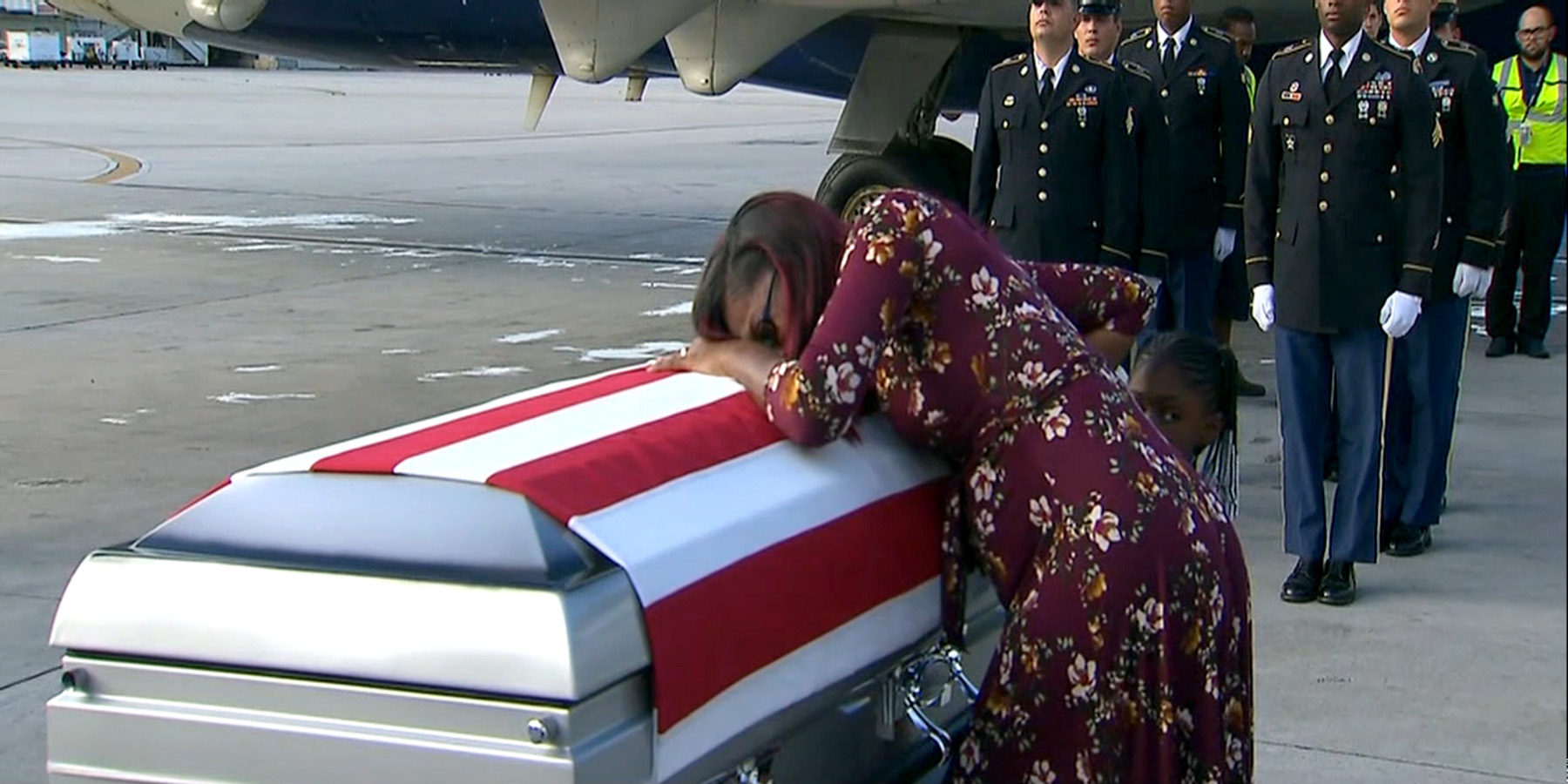 PHOTO: Myeshia Johnson sobs over the casket believed to contain the remains of her husband, Sgt. La David Johnson, who was killed in Niger.