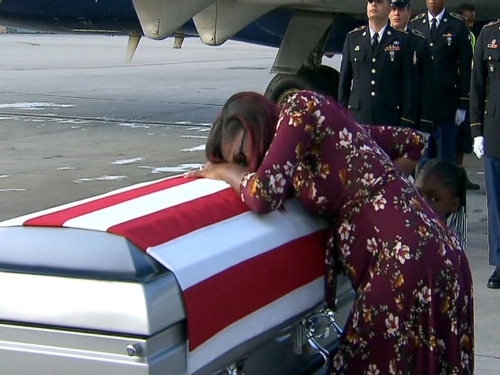 PHOTO: Myeshia Johnson sobs over the casket believed to contain the remains of her husband, Sgt. La David Johnson, who was killed in Niger.