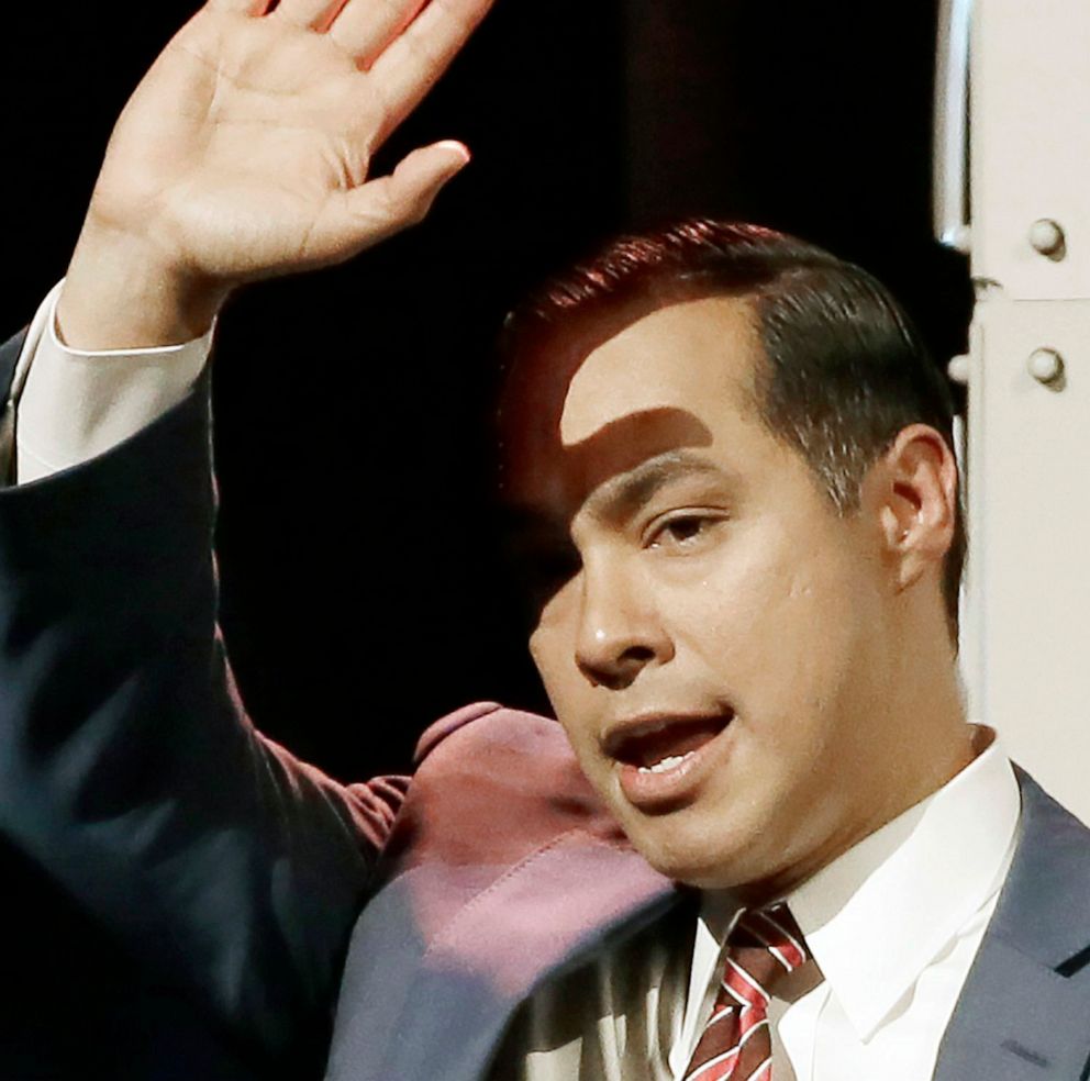 PHOTO:Democratic presidential candidate Julian Castro waves as he leaves a forum sponsored by Netroots, July 13, 2019, in Philadelphia.