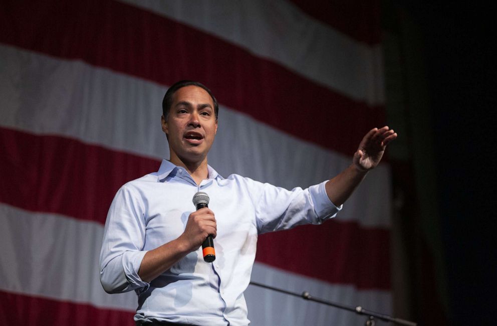 PHOTO: Julian Castro, former secretary of Housing and Urban Development (HUD) and 2020 Democratic presidential candidate, speaks during the Democratic Wing Ding event in Clear Lake, Iowa, Aug. 9, 2019.
