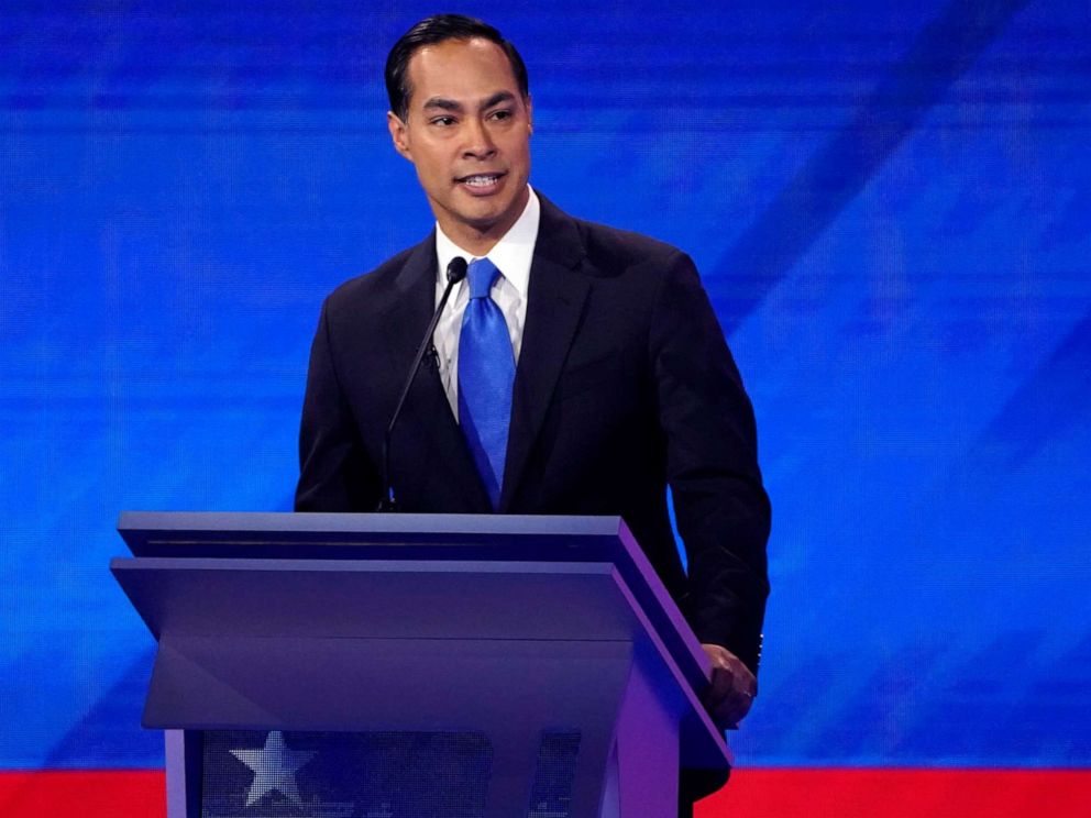 PHOTO: Former Housing Secretary Julian Castro speaks during the 2020 Democratic presidential debate in Houston, Sept. 12, 2019.