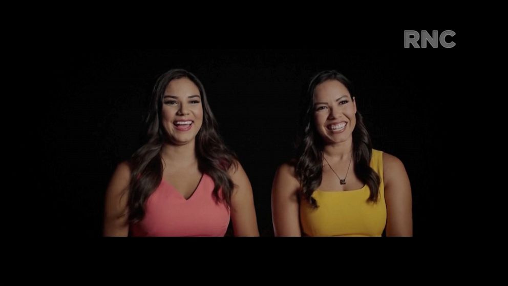 PHOTO: Catalina and Madeline Lauf speak in a segment during the largely virtual 2020 Republican National Convention broadcast from Washington, D.C., Aug. 24, 2020.