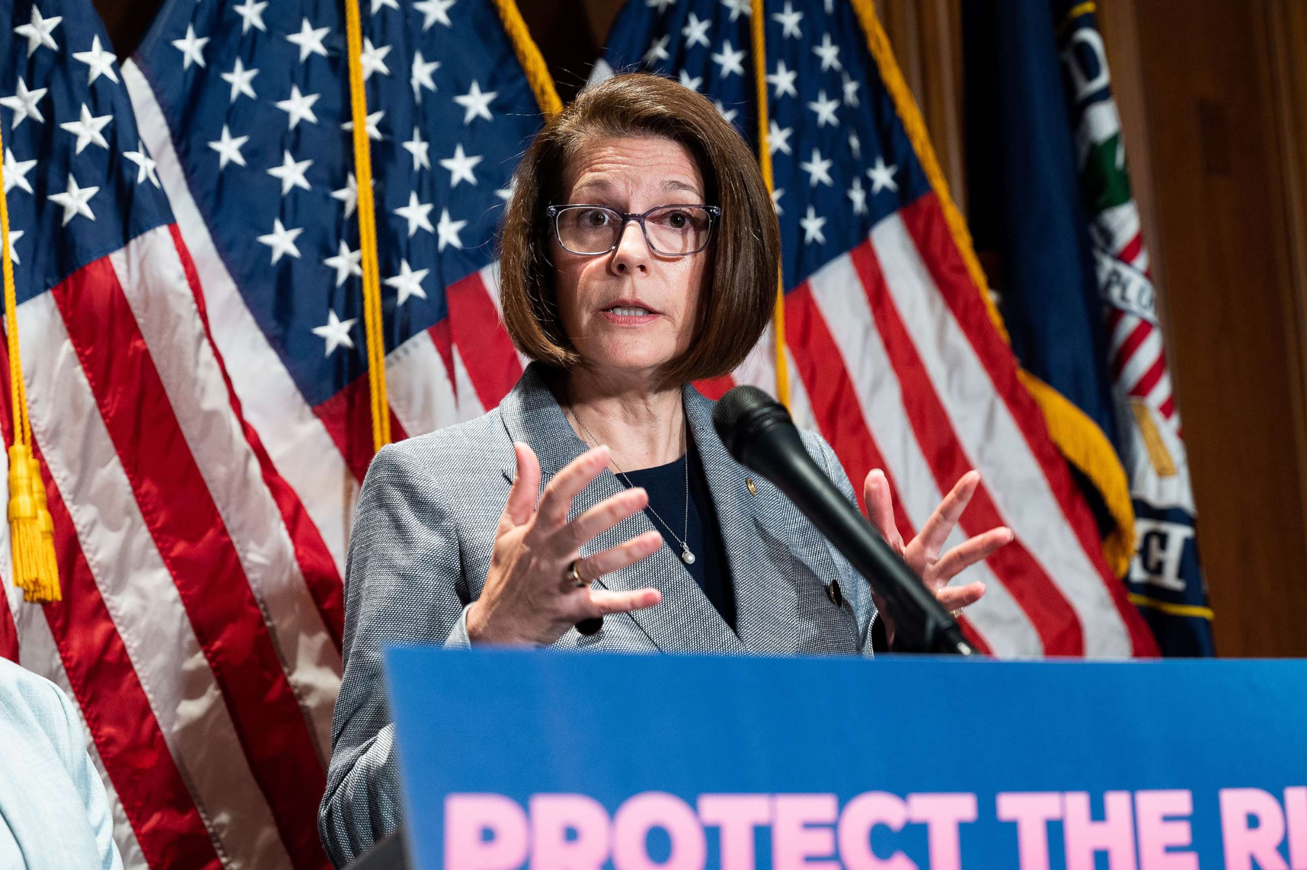 PHOTO: Senator Catherine Cortez Masto speaks at a press conference about the Freedom to Travel for Health Care Act which would specifically allow women to travel for abortion, in Washington, D.C., on July 12, 2022.