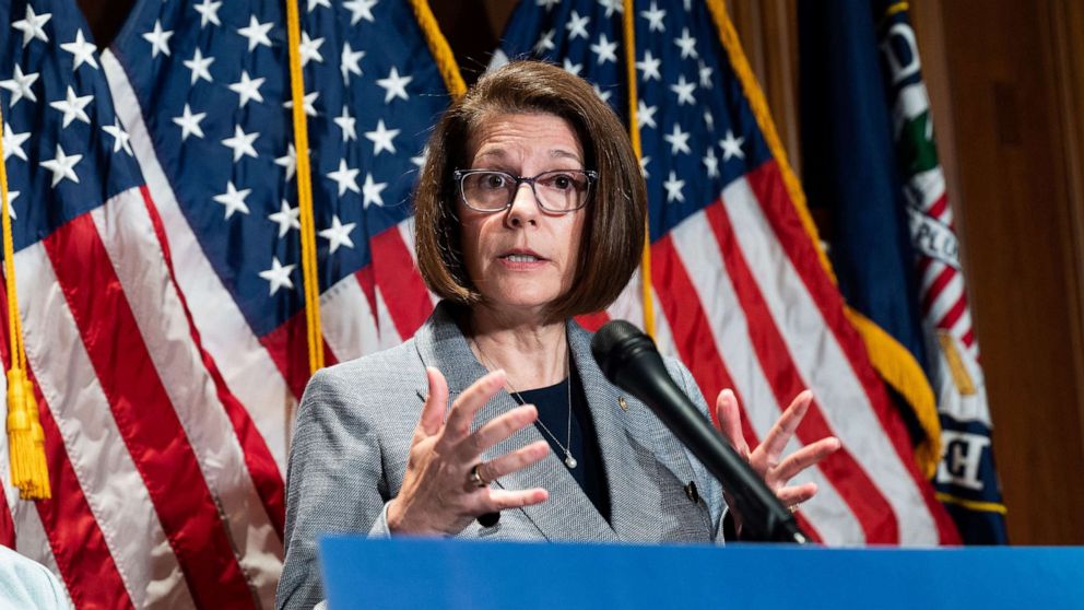 PHOTO: Senator Catherine Cortez Masto speaks at a press conference about the Freedom to Travel for Health Care Act which would specifically allow women to travel for abortion, in Washington, D.C., on July 12, 2022.