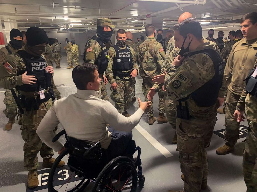 PHOTO: Rep. Madison Cawthorn posted images from his visit with National Guard troops resting in a parking garage near the U.S. Capitol, Jan. 21, 2021.