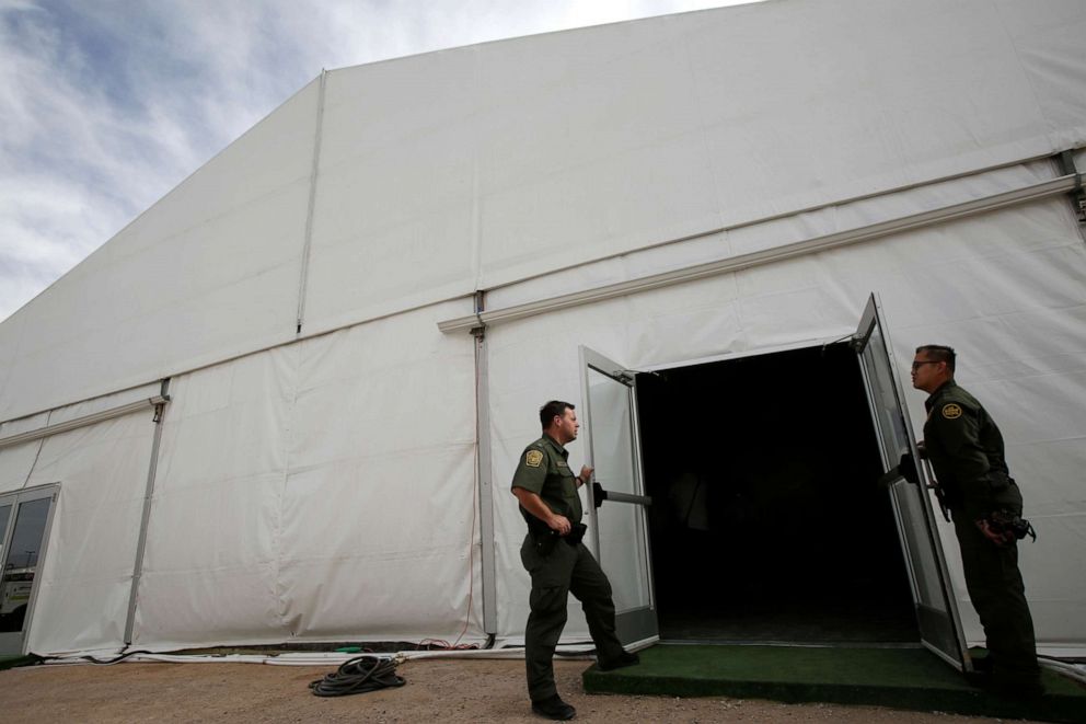 PHOTO: U.S. Border Patrol agents are seen during a tour of U.S. Customs and Border Protection (CBP) temporary holding facilities in El Paso, Texas, May 2, 2019. 