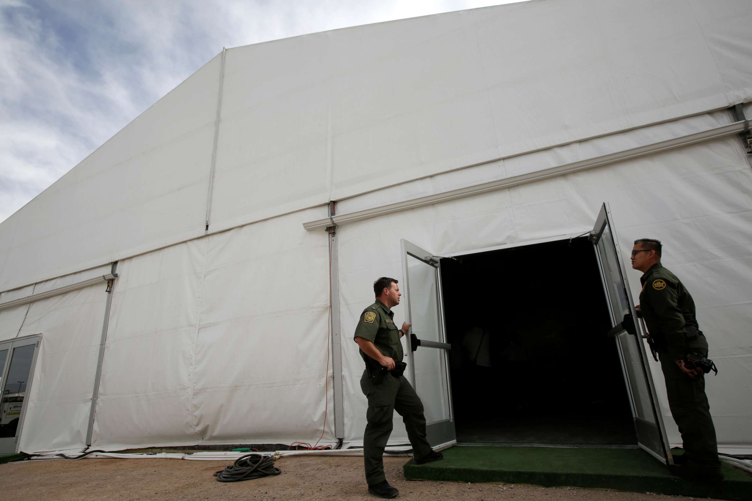PHOTO: U.S. Border Patrol agents are seen during a tour of U.S. Customs and Border Protection (CBP) temporary holding facilities in El Paso, Texas, May 2, 2019. 