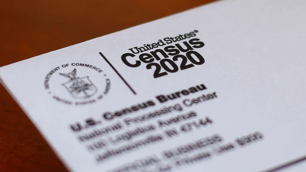 PHOTO: This April 5, 2020, file photo shows an envelope containing a 2020 census letter mailed to a U.S. resident in Detroit.