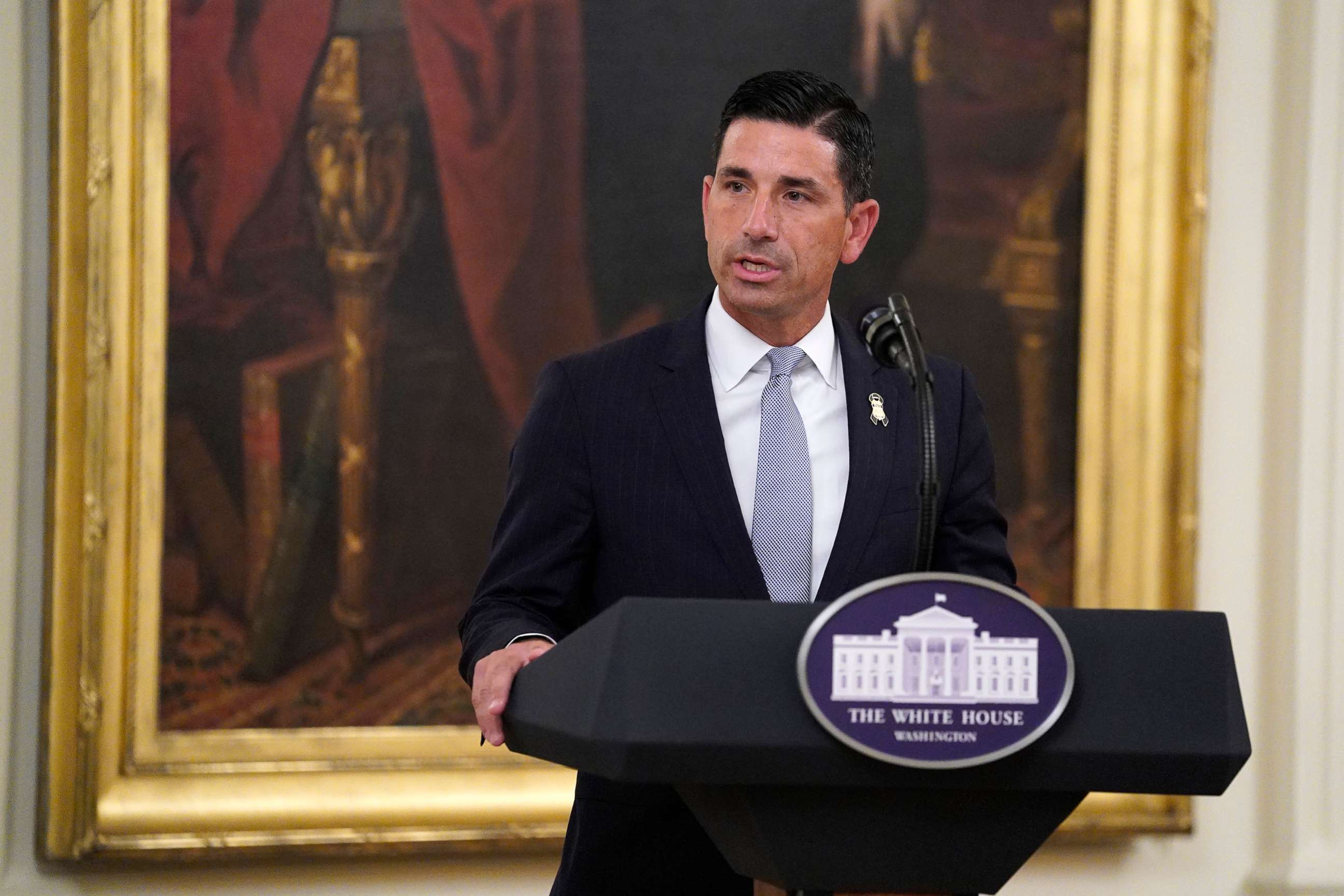 PHOTO: Chad Wolf, acting Secretary of Homeland Security, speaks during an event on "Operation Legend: Combatting Violent Crime in American Cities," in the East Room of the White House, July 22, 2020, in Washington.