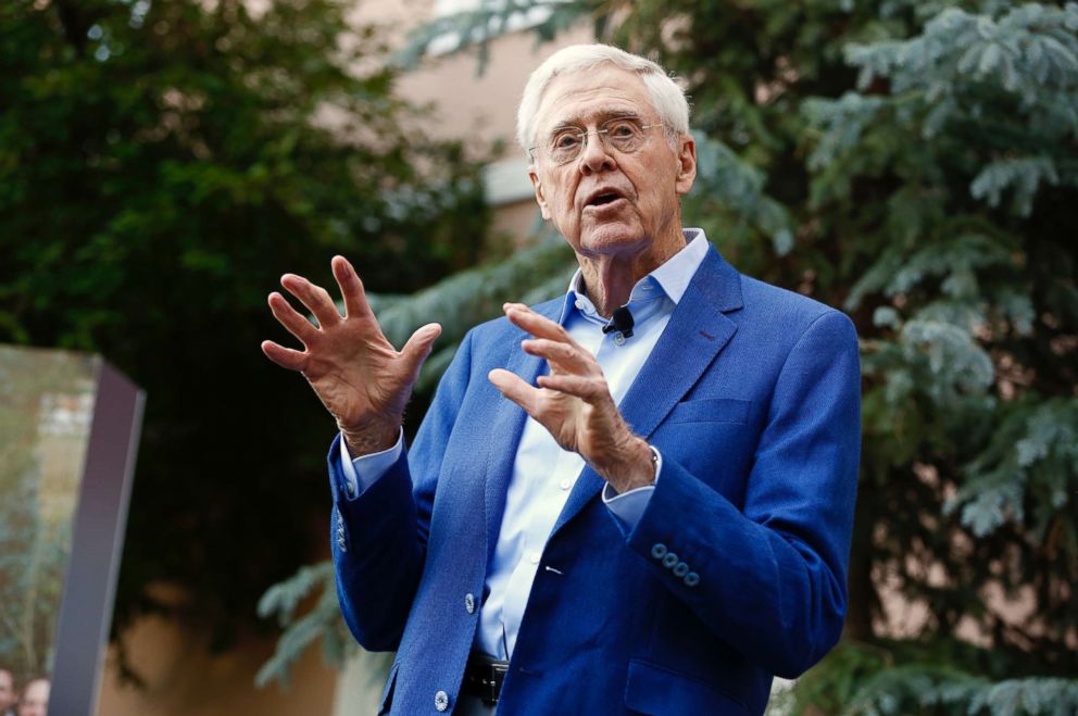 PHOTO: Charles Koch delivers remarks at a biannual donor meeting of the Koch network at the Broadmoor resort in Colorado Springs, Colo., July 28, 2018.