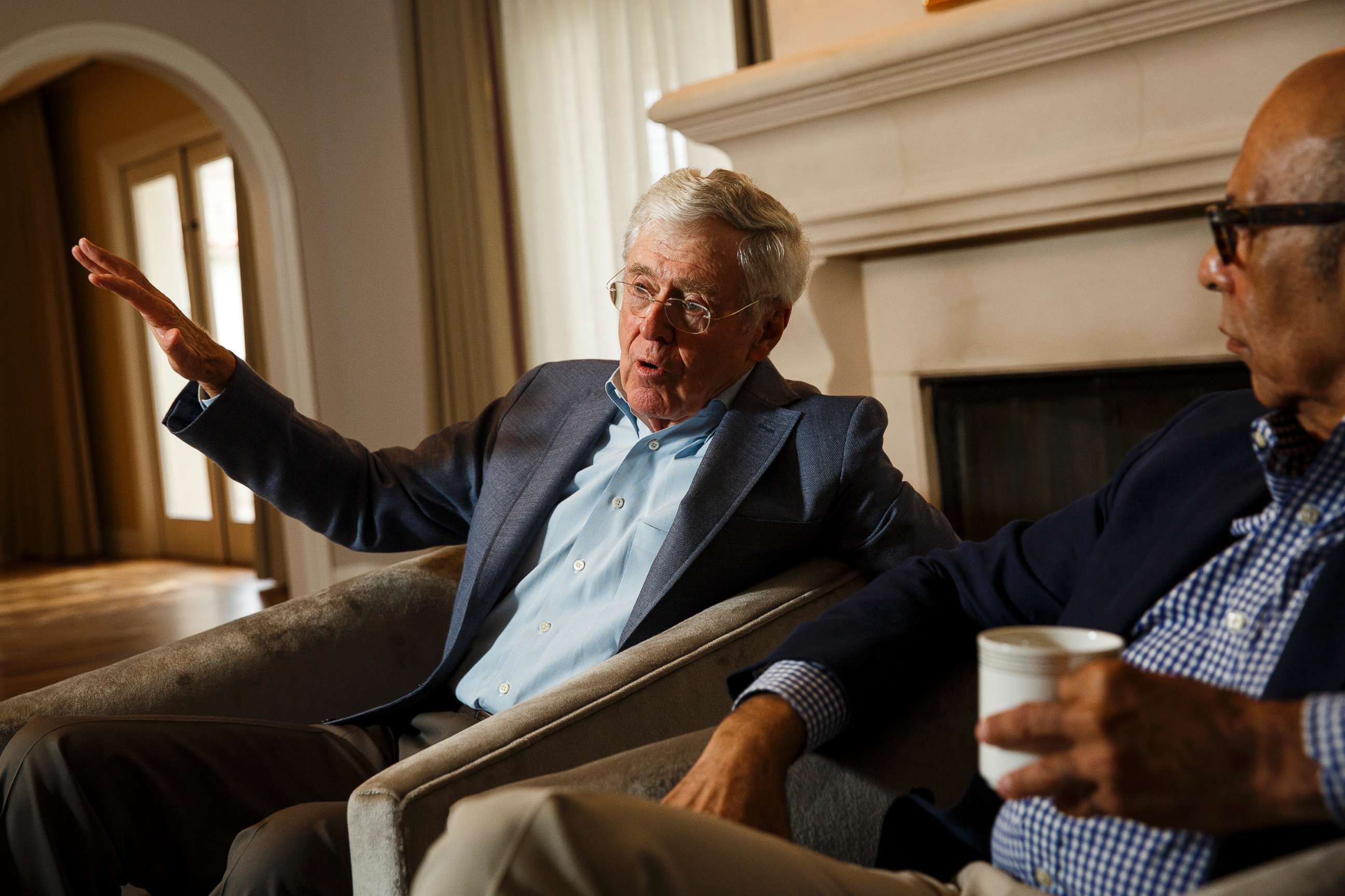 PHOTO: Charles Koch talks during an interview with the Washington Post at the Freedom Partners Summit on Monday, Aug. 3, 2015 in Dana Point, Calif.