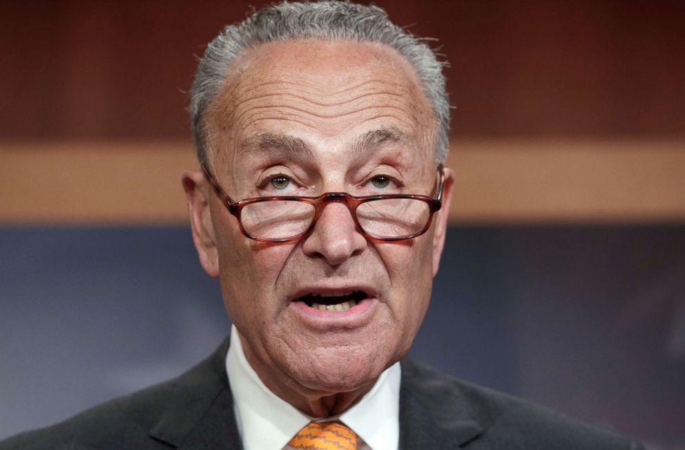 PHOTO: Senate Minority Leader Chuck Schumer speaks to reporters on Capitol Hill in Washington, July 16, 2018.