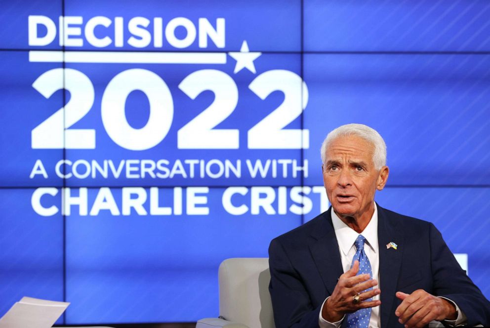 PHOTO: Rep. Charlie Crist answers a question while participating in a conversation forum at the Spectrum Bay News 9 studios in St. Petersburg, Florida, Aug. 3, 2022.