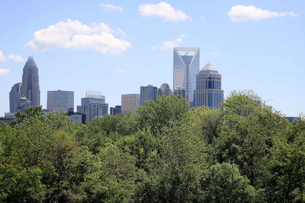 PHOTO: A general view of the Charlotte skyline during the coronavirus (COVID-19) pandemic on April 21, 2020 in Charlotte, N.C.
