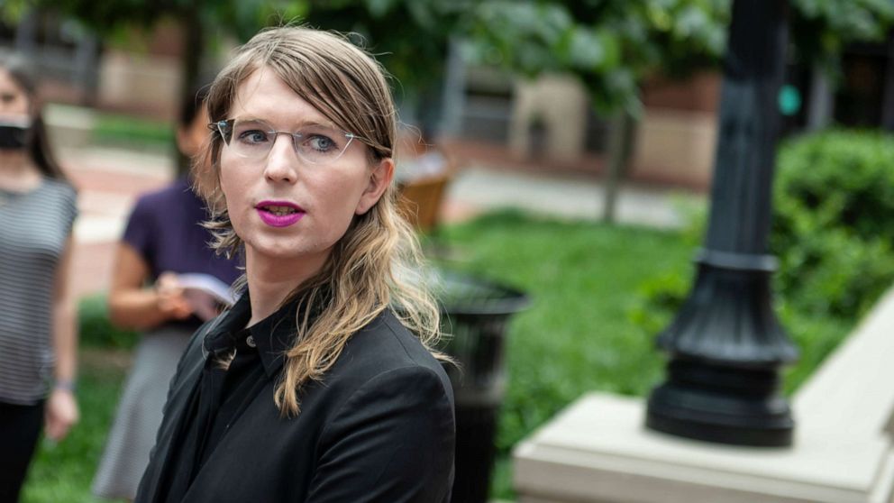 PHOTO: Former military intelligence analyst Chelsea Manning speaks to the press ahead of a Grand Jury appearance about WikiLeaks, in Alexandria, Va., May 16, 2019