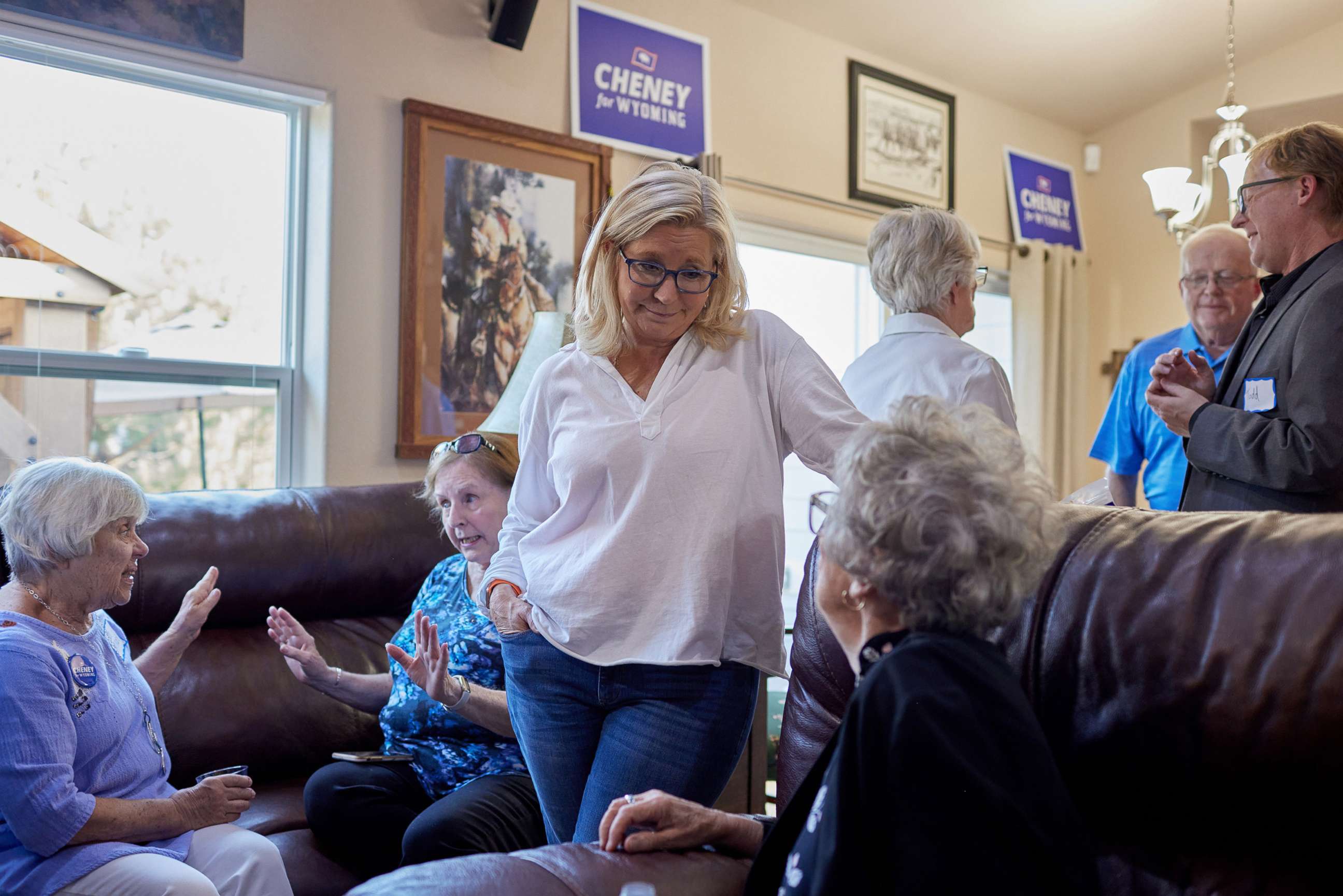 PHOTO: Rep. Liz Cheney meets with supporters in Cheyenne, Wyo., Aug. 5, 2022. 