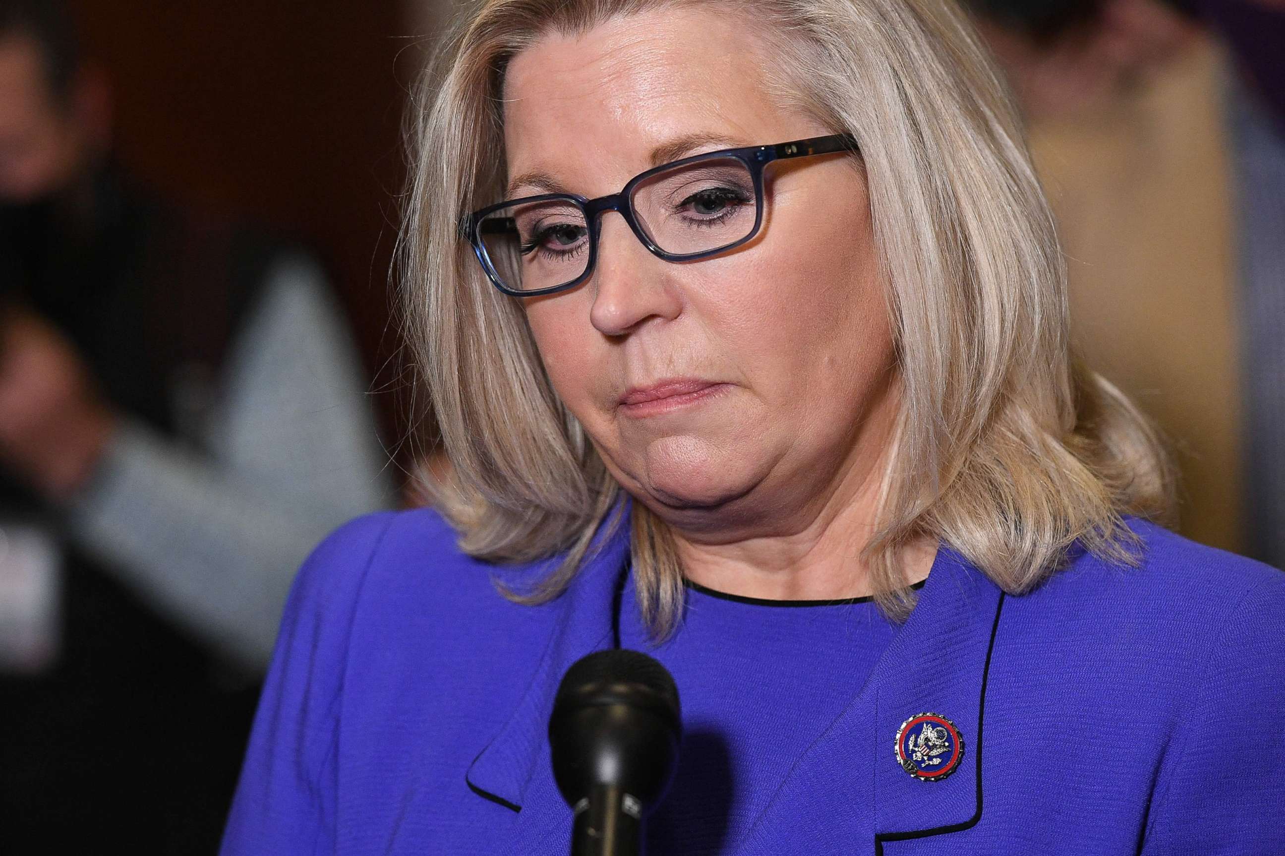 PHOTO: Rep. Liz Cheney speaks to the media at the US Capitol in Washington, on May 12, 2021.
