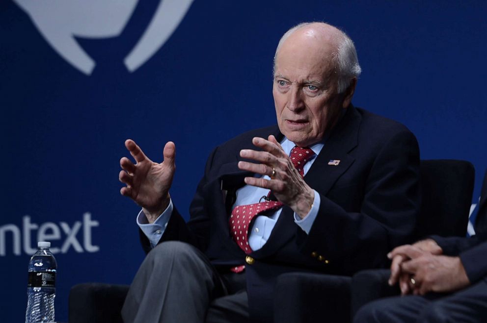 PHOTO: Former vice president Dick Cheney, speaks during a panel at the Context Leadership Summit in Las Vegas, May 9, 2018.