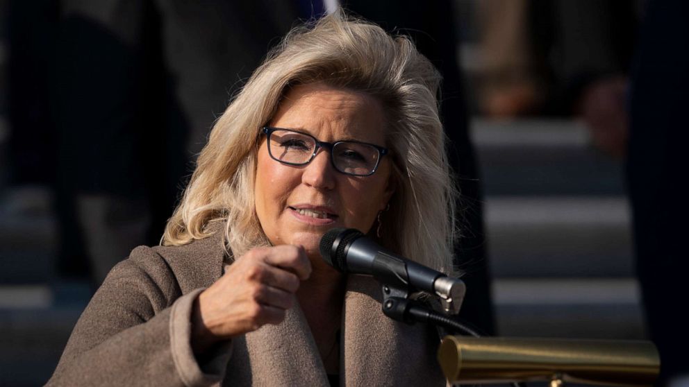 PHOTO: Rep. Liz Cheney speaks during a news conference with fellow House Republicans outside the Capitol, Dec. 10, 2020.