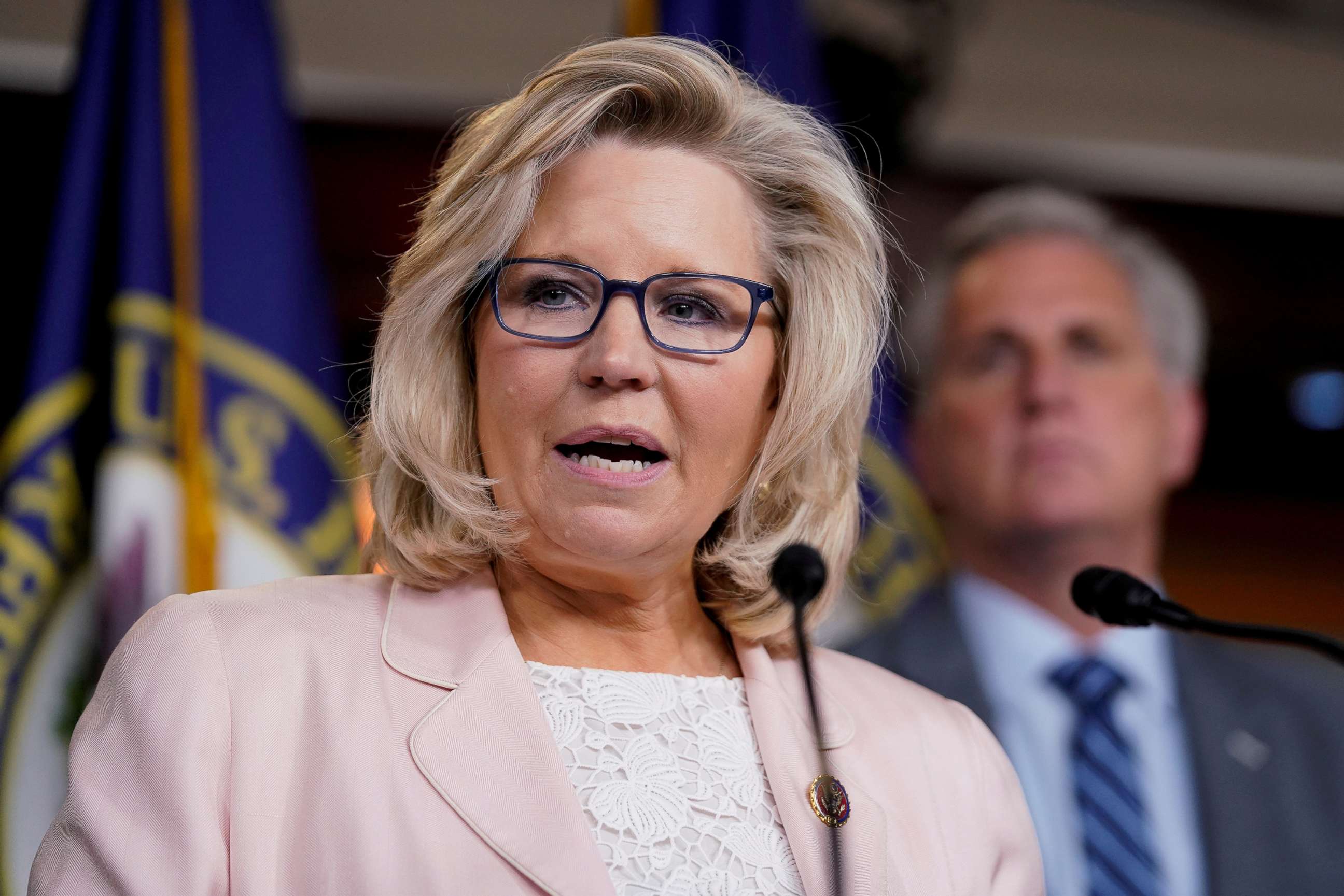 PHOTO: House Republican Conference Chair Liz Cheney speaks at a news conference on Capitol Hill, May 8, 2019. 