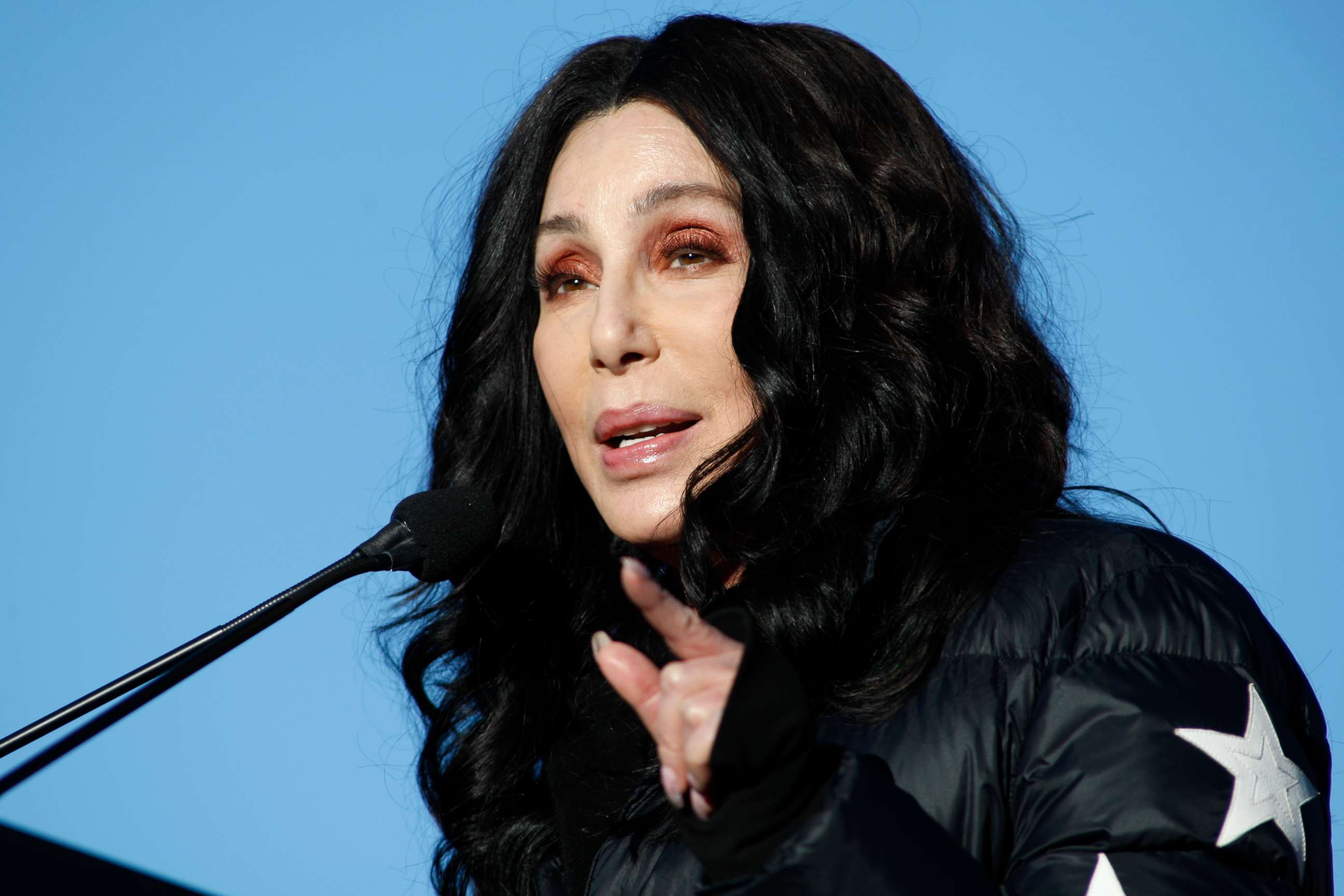 PHOTO: Cher speaks during the Women's March "Power to the Polls" voter registration tour, Jan. 21, 2018, in Las Vegas.