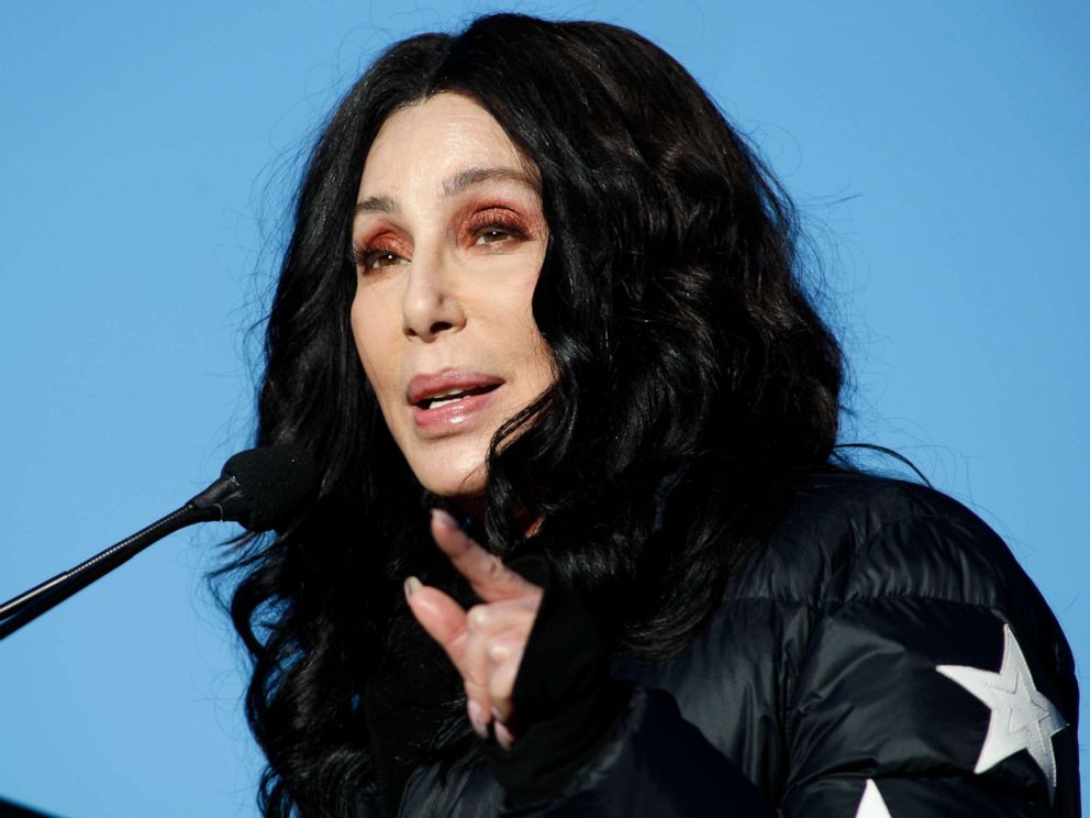 PHOTO: Cher speaks during the Womens March Power to the Polls voter registration tour, Jan. 21, 2018, in Las Vegas.