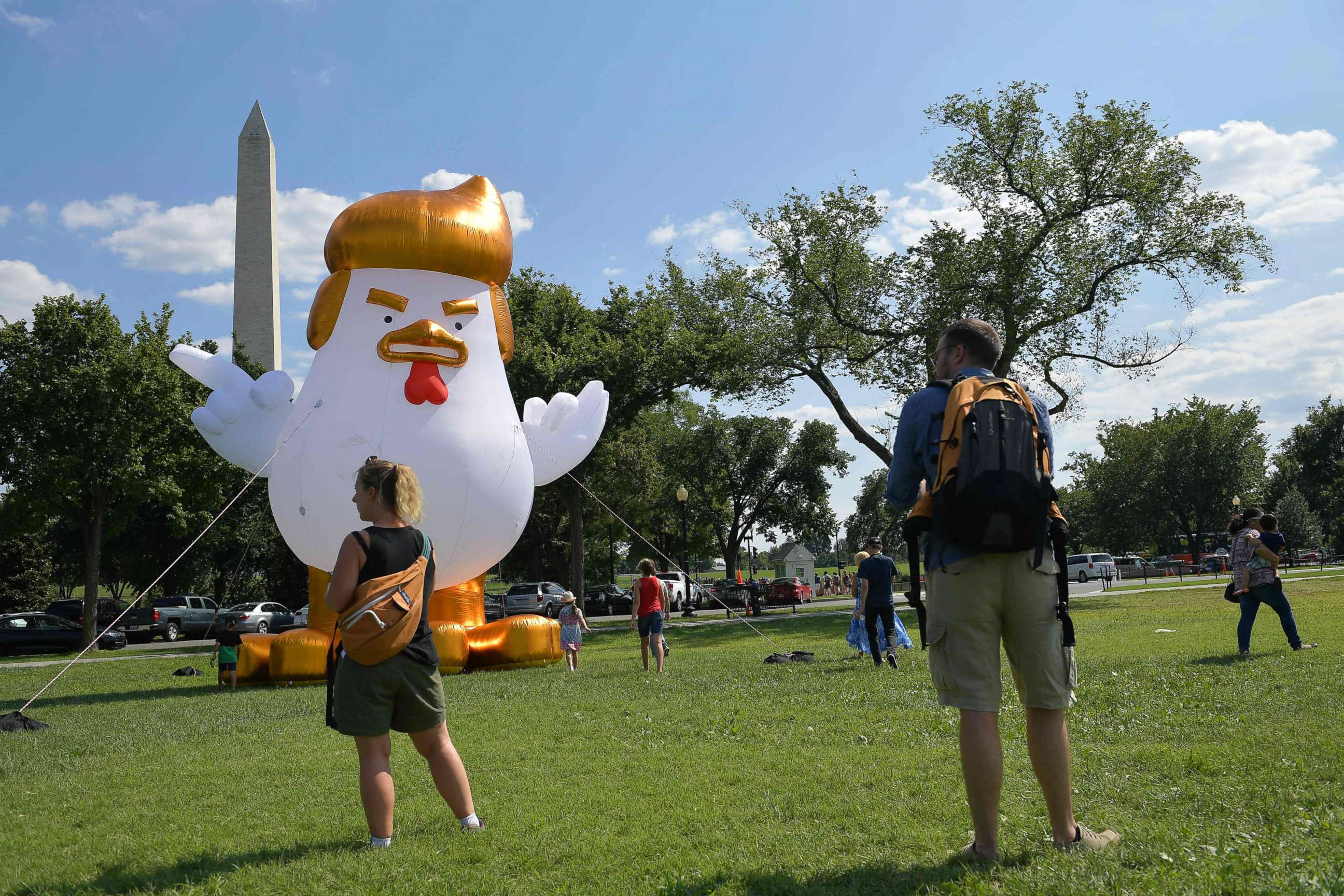 PHOTO: An inflatable chicken mimicking President Donald Trump is set up on The Ellipse,  located just south of the White House and north of the Washington Monument, Aug. 9, 2017.