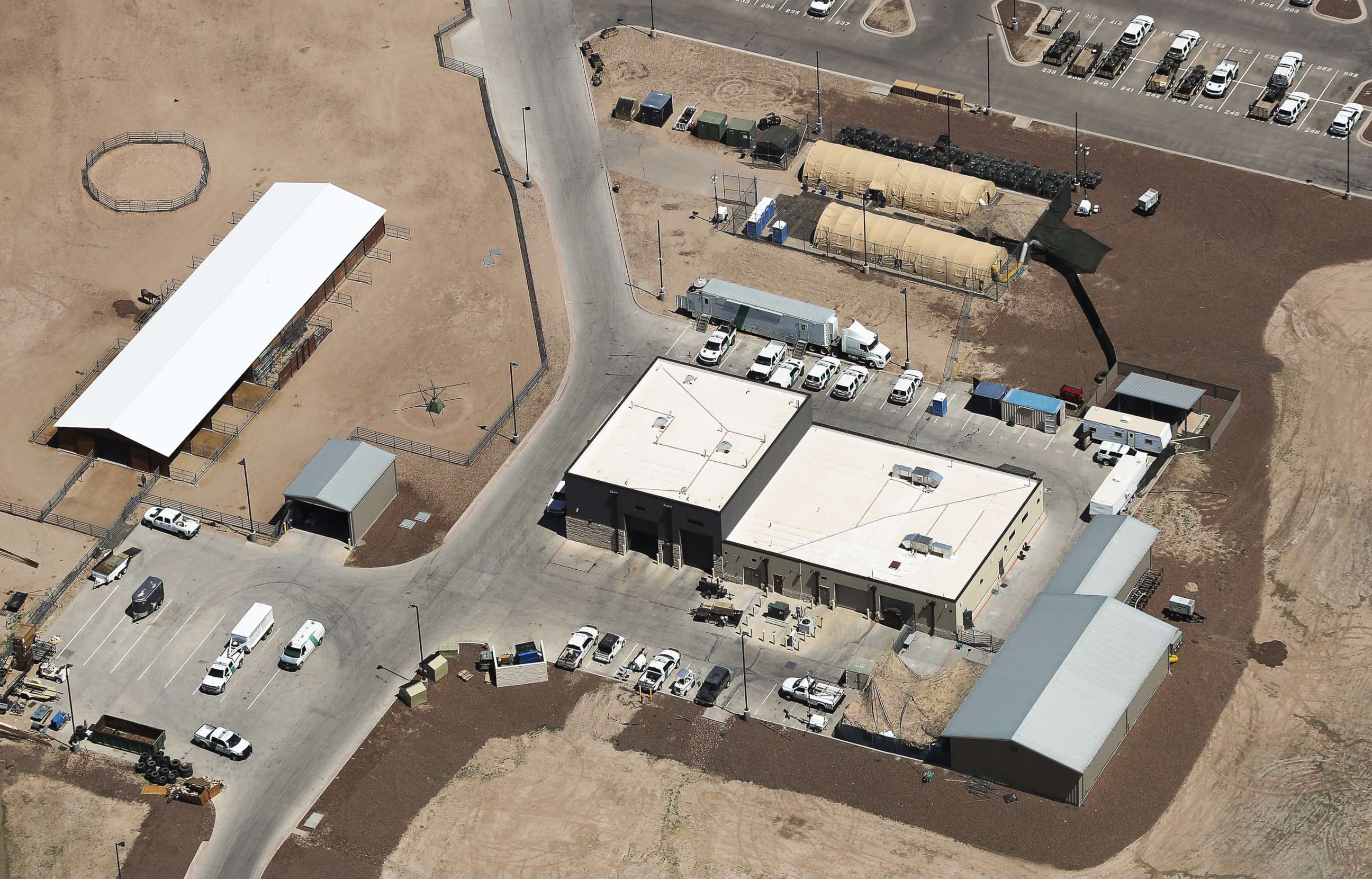 PHOTO: An aerial view of U.S. Border Patrol station facilities on June 28, 2019 in Clint, Texas.