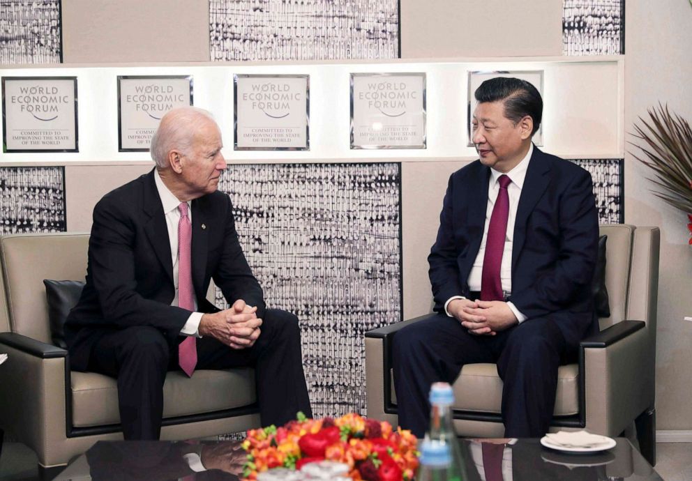 PHOTO: Chinese President Xi Jinping meets with Vice President Joe Biden in Davos, Switzerland, Jan. 17, 2017. 