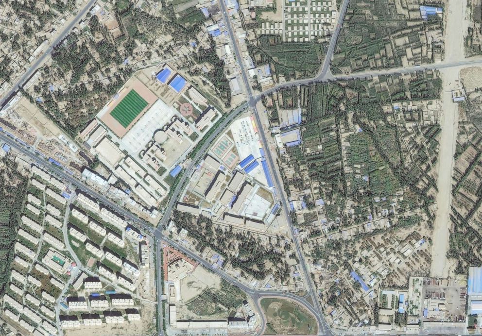PHOTO: A re-education internment camp is shown by satellite imagery in
Hotan, Xinjiang, China, Sept. 20, 2018.
