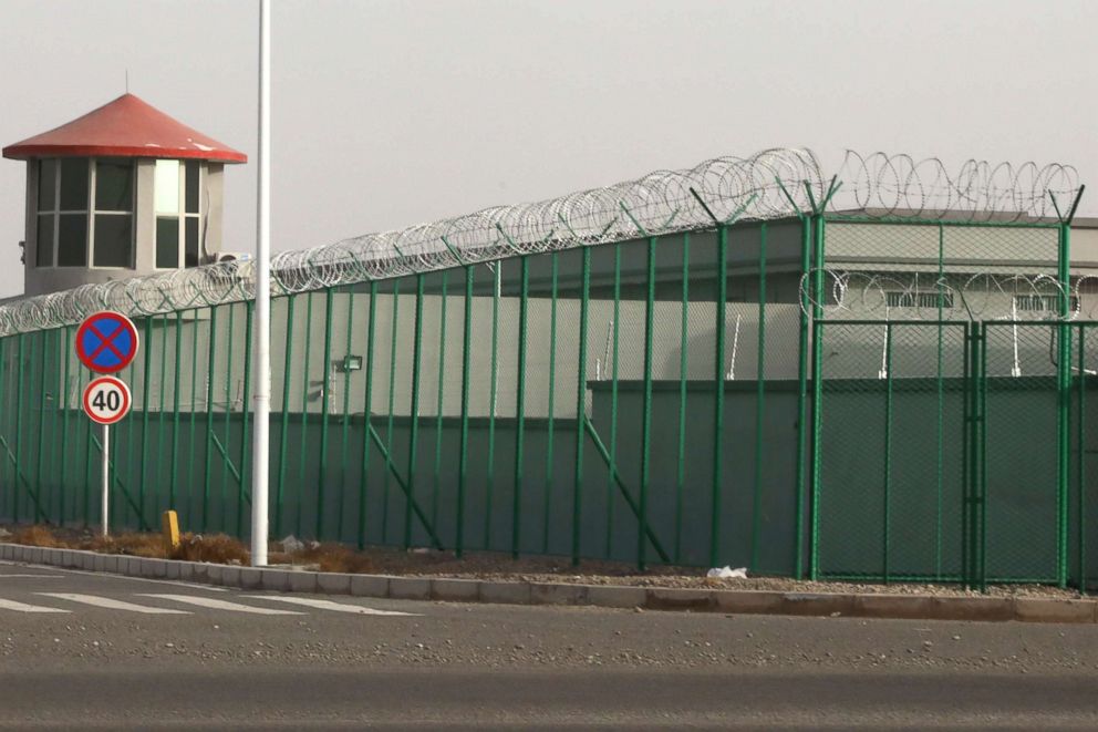 PHOTO: A guard tower and barbed wire fences surround an internment facility in the Kunshan Industrial Park in Artux in western China's Xinjiang region, Dec. 3, 2018.