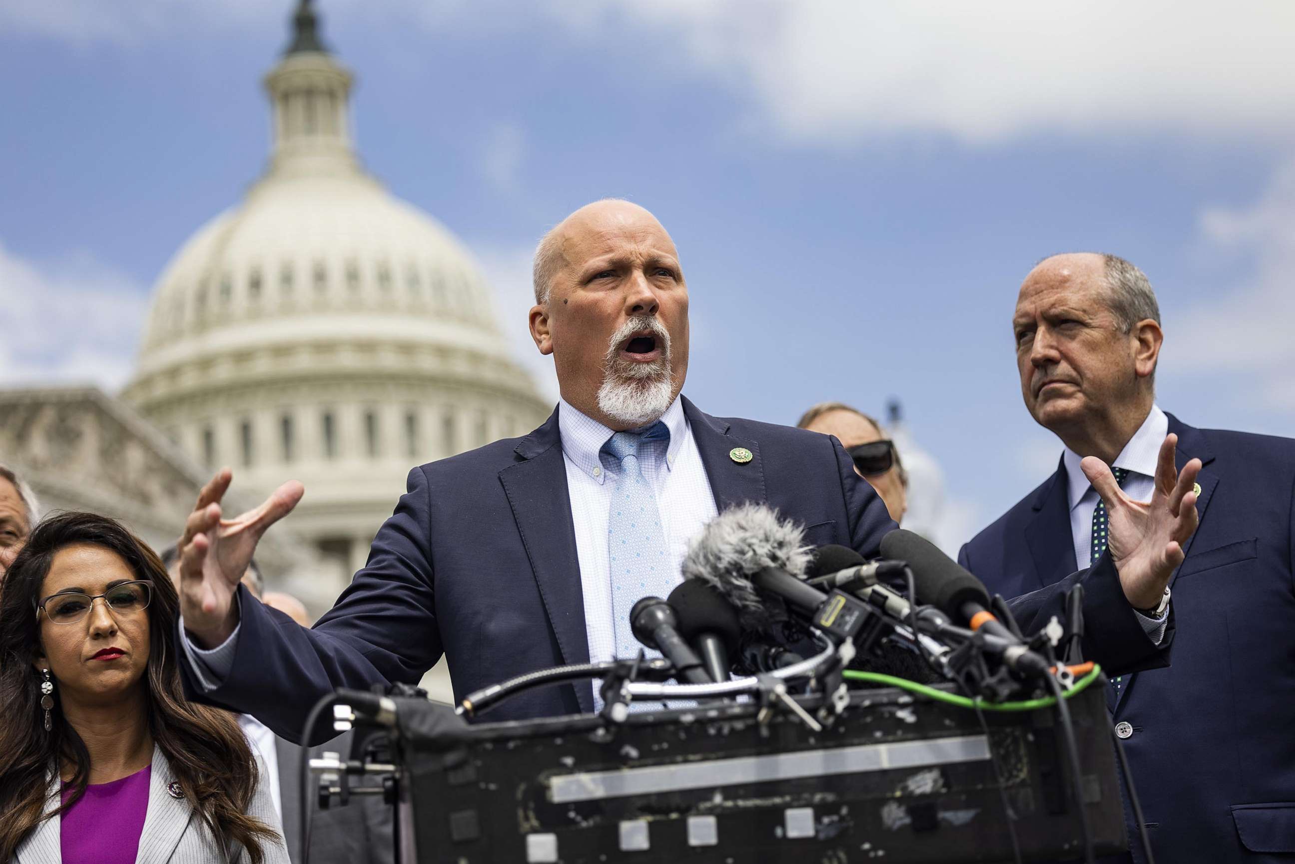 PHOTO: Rep. Chip Roy speaks about his opposition to the tentative agreement between the White House and House Speaker Kevin McCarthy to raise the debt limit, outside the US Capitol in Washington, D.C., on May 30, 2023.
