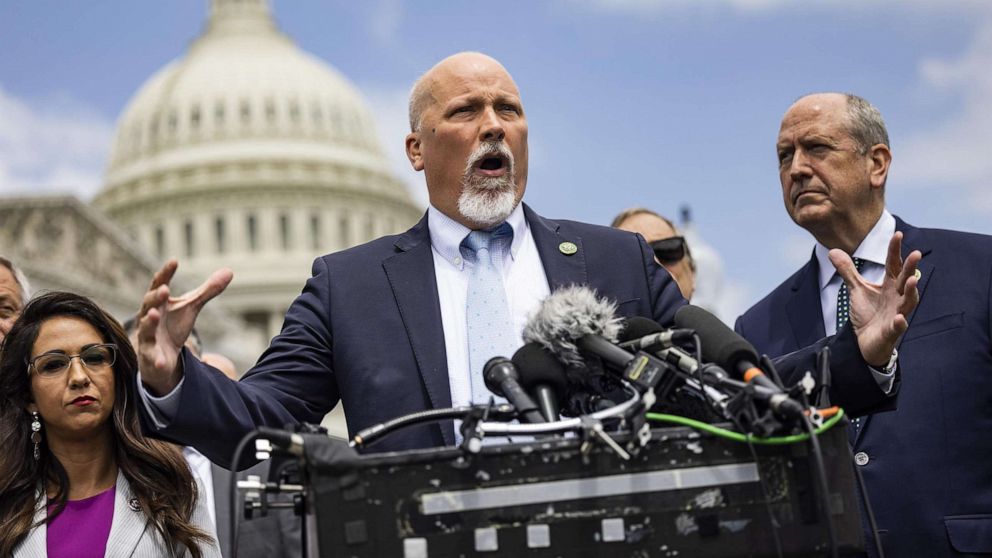 PHOTO: Rep. Chip Roy speaks about his opposition to the tentative agreement between the White House and House Speaker Kevin McCarthy to raise the debt limit, outside the US Capitol in Washington, D.C., on May 30, 2023.